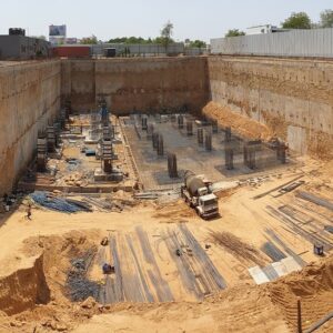 تصویر عملیات گودبرداری و سازه‌ی نگهبان